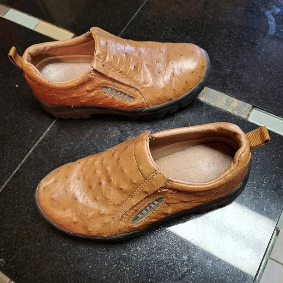 Roper Performance Faux Ostrich Leather Brown Slip-on Shoes Youth Kids Size 3 - Picture 3 of 16